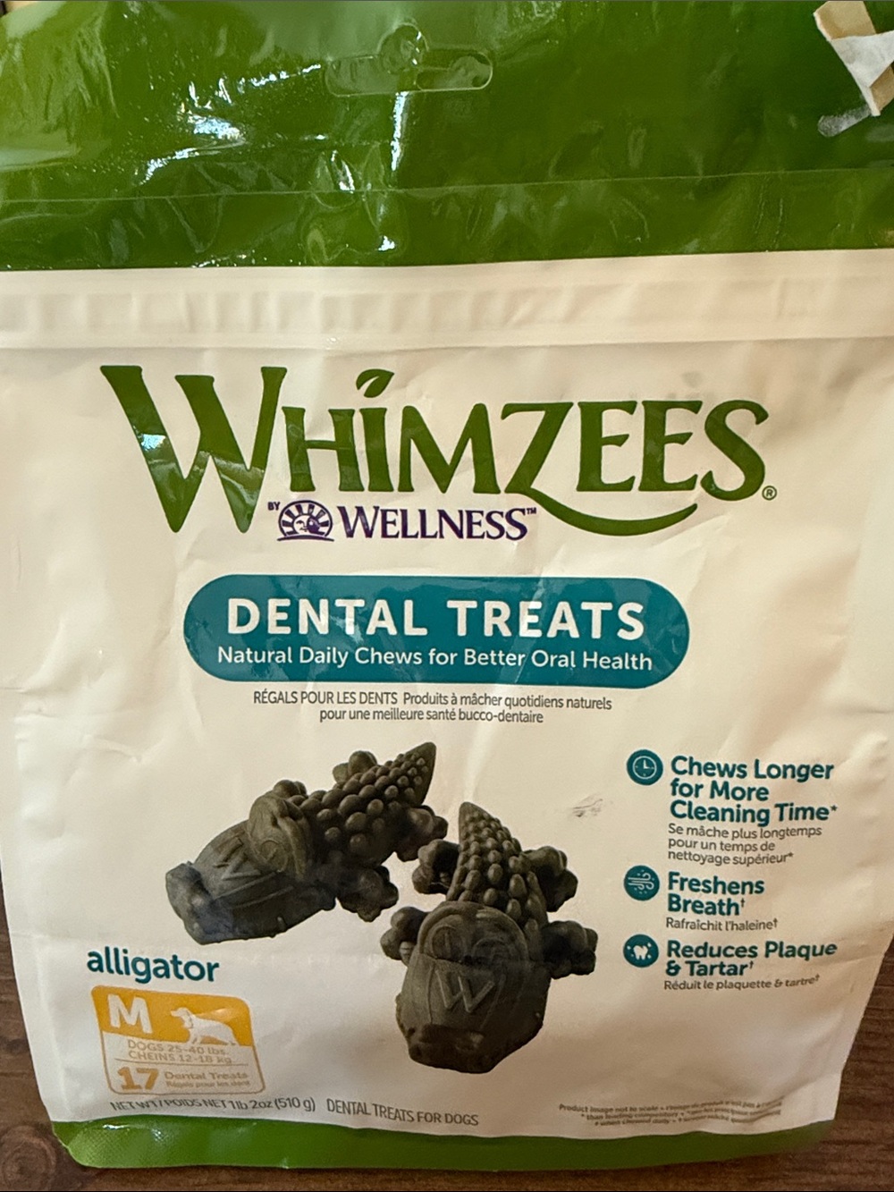 Whimzees Wellness Dental Treats - Alligator Shape - Green
